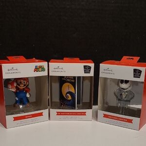 Hallmark Super Mario and Jack Skellington Ornaments SET OF 3 BRAND NEW